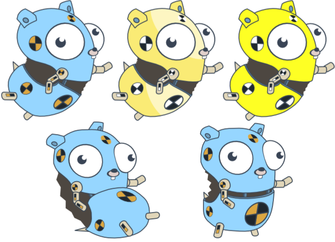 A wide variety of gopher images with various colors and poses